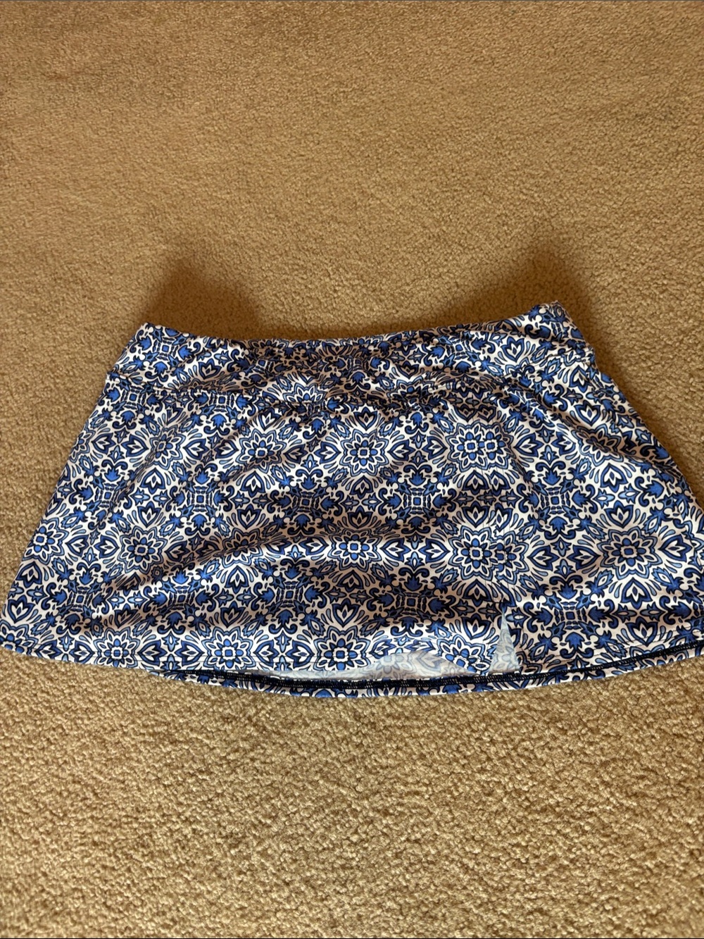 Lands' End Blue and White Tile-Print Mini Skirt